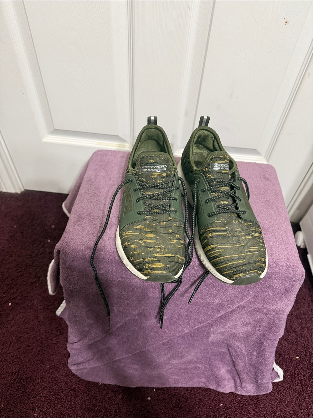Skechers Women’s Olive Green Athletic Sneakers with Gold Accents memory foam